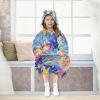 Mnrsuu Oversized Wearable Blanket for Girls, Poppies, Galaxy, Moon, Constellations, Sun and Stars, Blue, Medium view 4