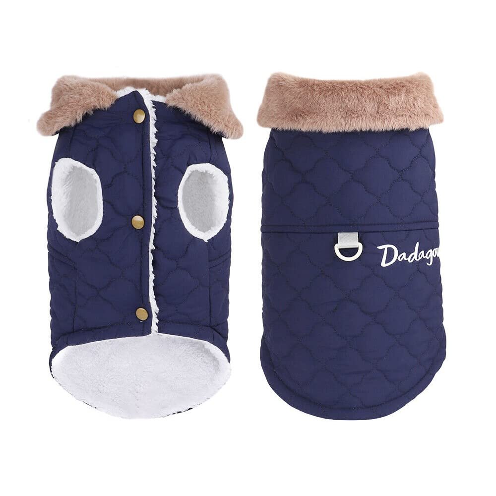 Waterproof Fleece Dog Winter Coat, Navy Blue (S)