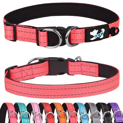 Haoyueer Padded Dog Collar - Reflective for Small, Medium, and Large Dogs (L, Hot Pink)