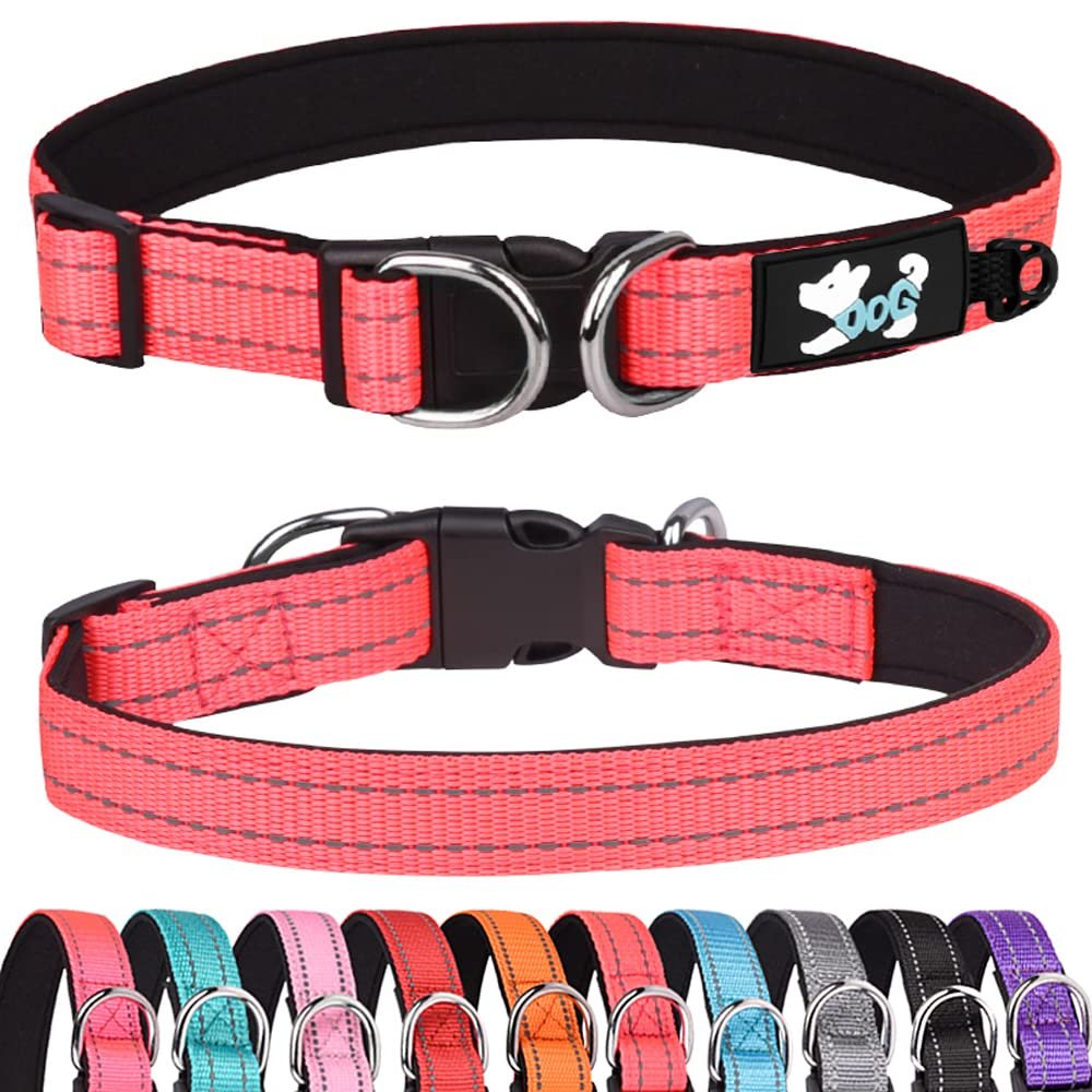 Haoyueer Padded Dog Collar - Reflective for Small, Medium, and Large Dogs (L, Hot Pink)