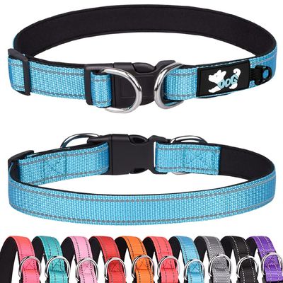 Haoyueer Padded Dog Collar - Reflective for Small, Medium, and Large Dogs (L, Blue)