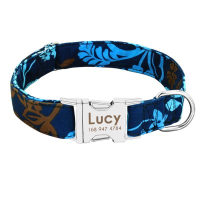 Personalized Dog Collar, Nylon, Adjustable, Blue, L