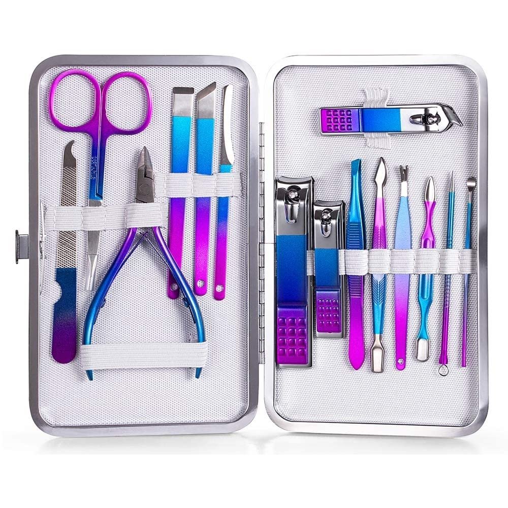 NEYENS 7–15-Piece Manicure Set, Stainless Steel Nail Clippers and Tools, Rainbow, 15-Piece Multicolor