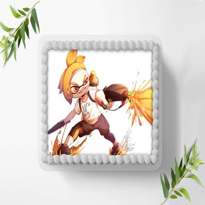 Birthday Cake Topper, Rectangular A4, Edible Sugar Sheet with Splatoon Design - 0946z