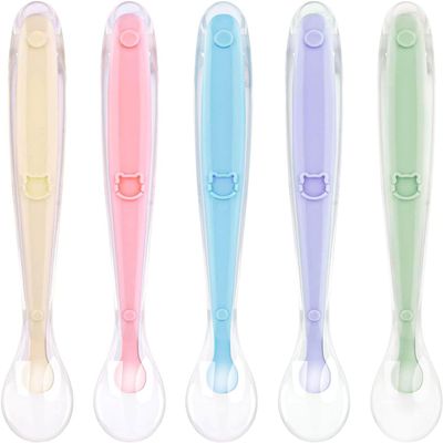 Vicloon Baby Spoons, 5-Pack, Extra-Soft Silicone, BPA-Free, 4+ Months, Macaron Colors