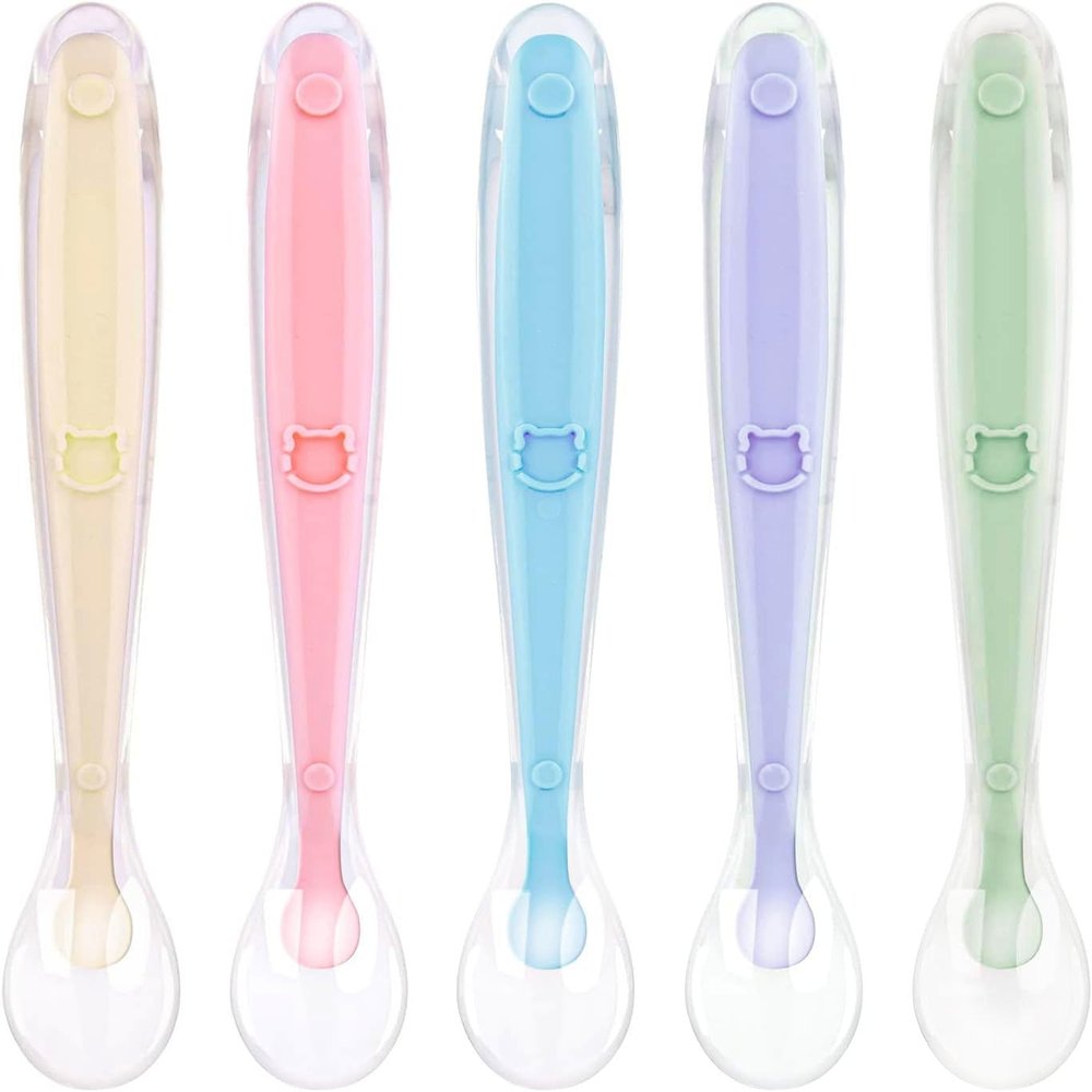 Vicloon Baby Spoons, 5-Pack, Extra-Soft Silicone, BPA-Free, 4+ Months, Macaron Colors