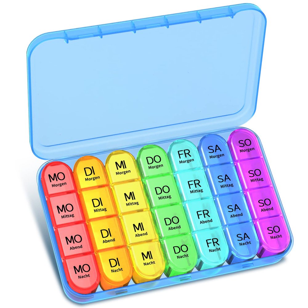 Betife 7-Day Pill Organizer, 4 Compartments, Small, BPA-Free