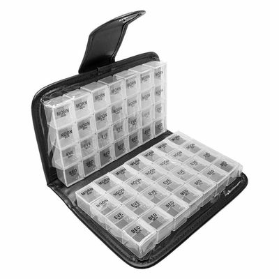 JAWSEU Weekly Pill Organizer, 56 Compartments, 4 Daily Doses, with PU Leather Cover