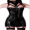 Latex Dress with Garters and Cups, Neck Collar, Rubber Top, Orange, XL view 1