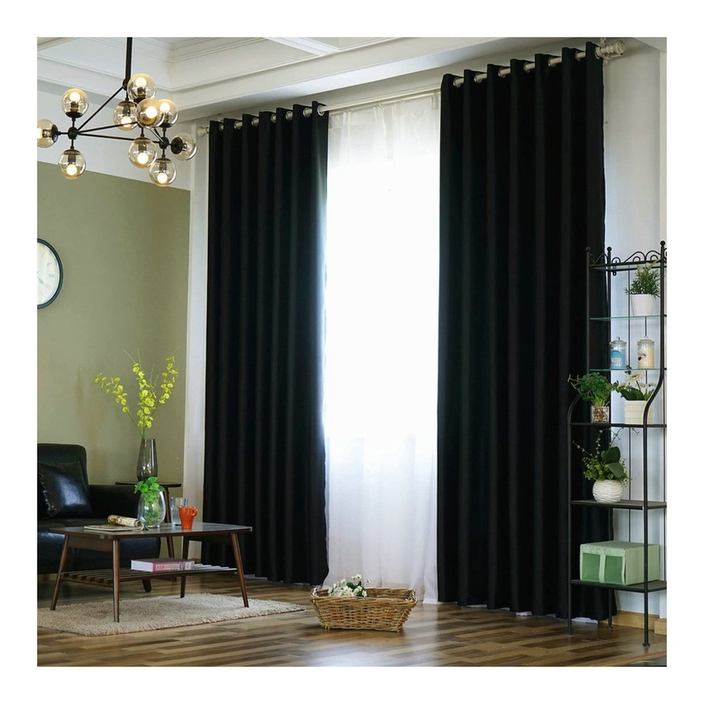 KnSam Blackout Curtains, Black, H214 x W102 cm, Opaque Patterned Cotton-Polyester Curtains for Nursery, Set of 2