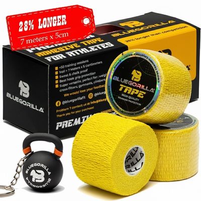 BLUEGORILLA CrossFit Sports Tape, 7 m x 5 cm, Finger and Grip Tape, Elastic Bandage Grips, Pack of 3 or 6 Rolls with Keychain Gift