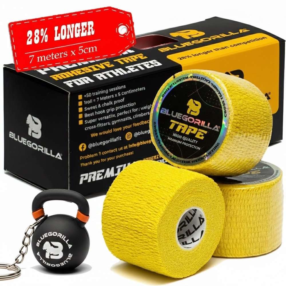 BLUEGORILLA CrossFit Sports Tape, 7 m x 5 cm, Finger and Grip Tape, Elastic Bandage Grips, Pack of 3 or 6 Rolls with Keychain Gift