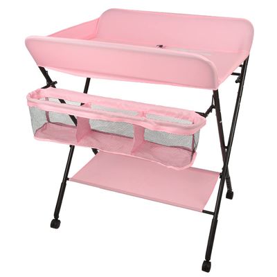 Foldable Portable Changing Table with Wheels, Height-Adjustable, with Diaper Organizer
