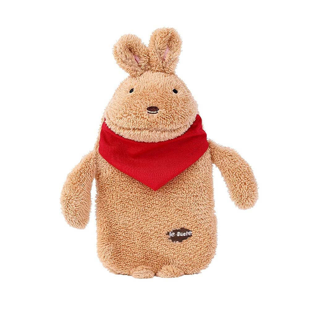 Winter Plush Hot Water Bottle with Soft Knitted Cover, Brown