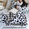Hearda Oversized Wearable Blanket with Sleeves, Tropical Flamingo Print, Beige, 127 x 178 cm view 3