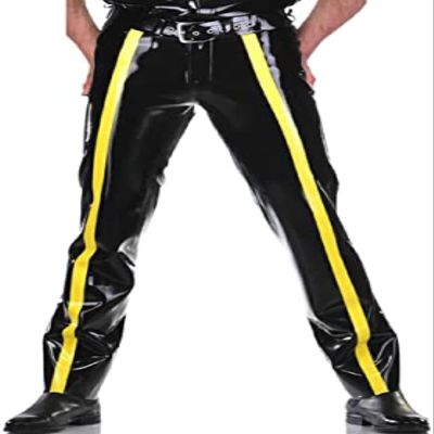 Latex Jeans with Buttons and Zippers, Purple and Yellow, XS