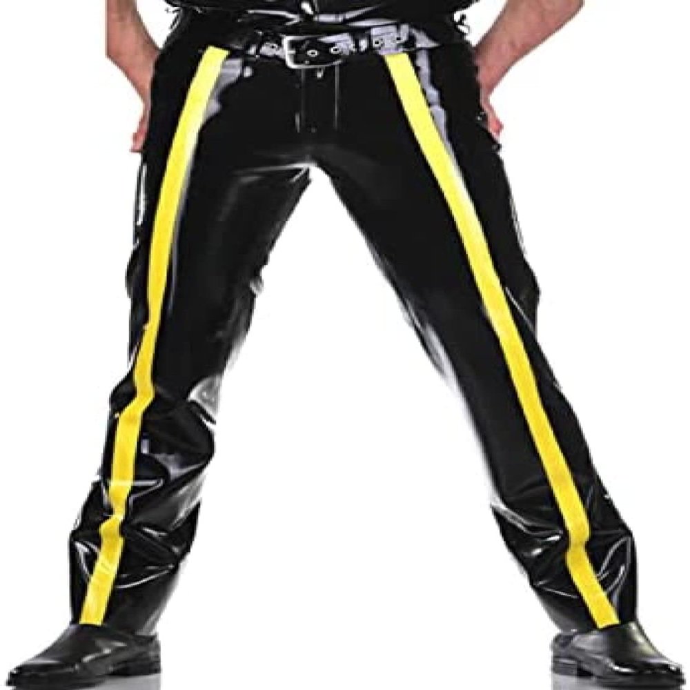 Latex Jeans with Buttons and Zippers, Purple and Yellow, XS