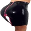 Latex Skirt with Bow Slits on the Back, Short, Zipper-Free, Navy Blue with Pink, XS view 1