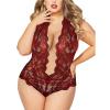 boseucn Women's Sexy Plus-Size Lingerie Set, Deep V-Neck Halter Lace Babydoll Nightgown view 1