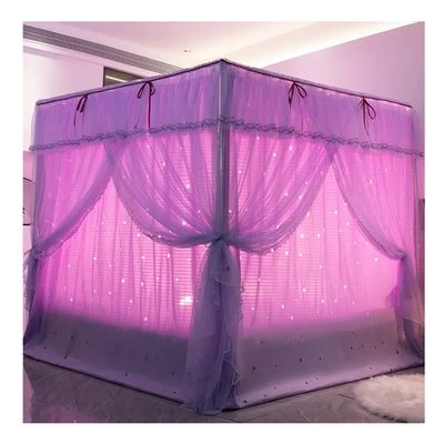 Purple Double-Layer Bed Canopy, Floor-Length Bed Curtain with Mounting Bracket – A2, 180 × 200 × 200 cm