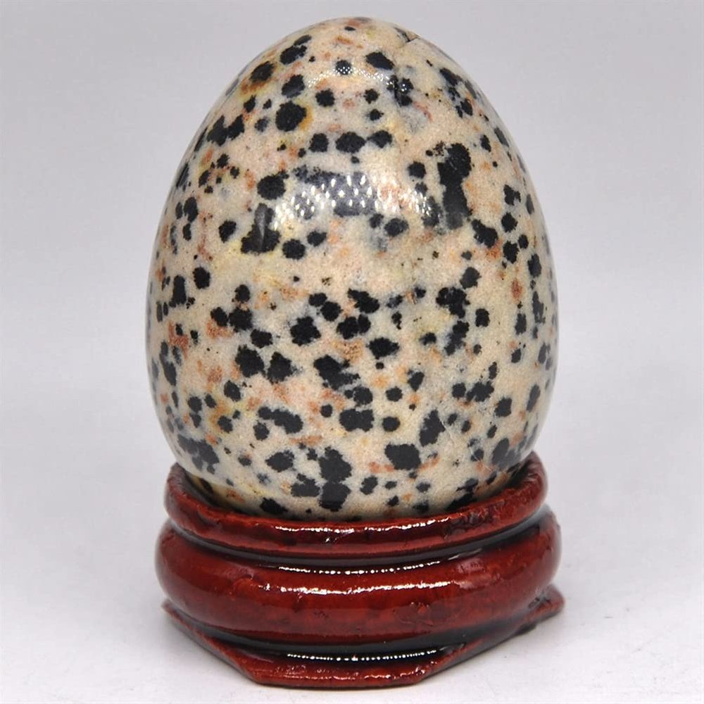 WGPHD Egg-Shaped Natural Crystal Massage Stone, Dalmatian Jasper