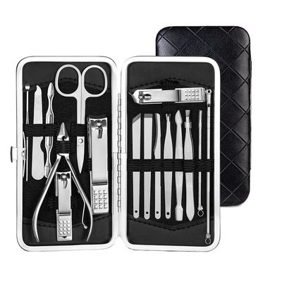 KANUZ Professional Nail Care Set with Travel Case, 16-Piece Black