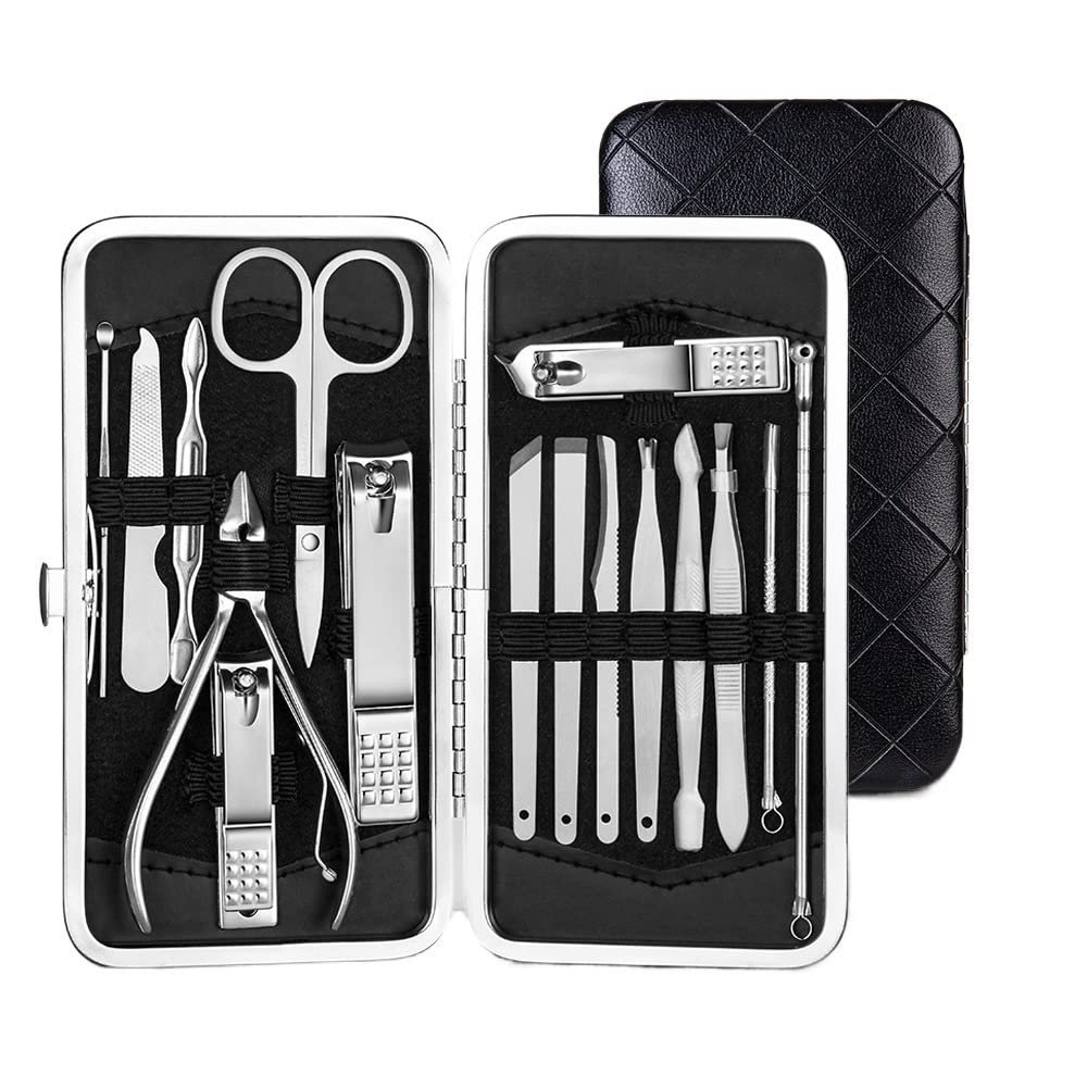 KANUZ Professional Nail Care Set with Travel Case, 16-Piece Black