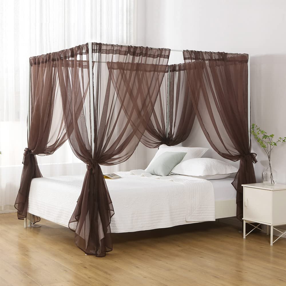 WANFASO Canopy for Queen-Size Bed, Chiffon Princess Canopy for Girls' Bed and Adults (Coffee)