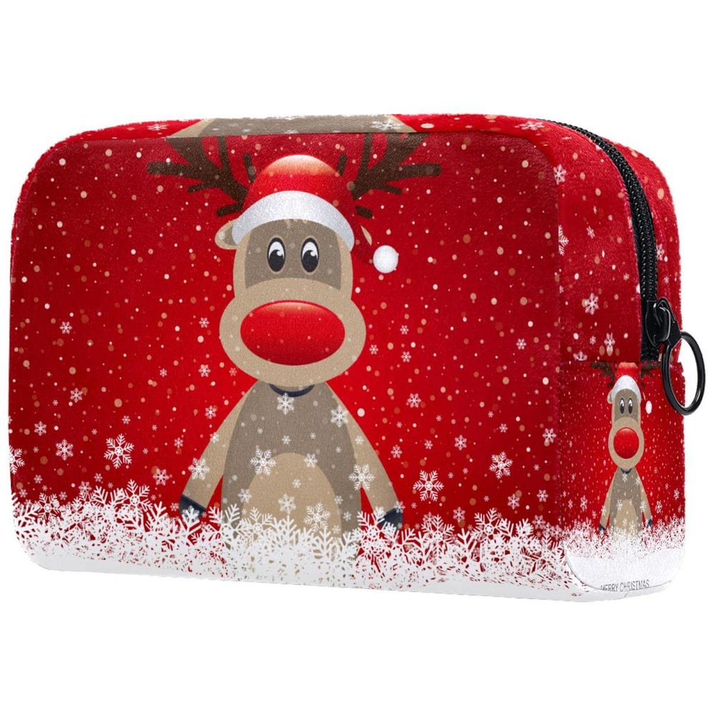 Reindeer Merry Christmas Makeup Bag, Portable Travel Cosmetic Pouch
