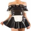 French Maid Latex Dress with Cuffs, Apron, Back Zipper and Bows, L view 1