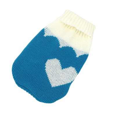 SERUMY Warm Knitted Dog Sweater for Small to Medium Dogs and Cats, Winter Blue Heart, XXL