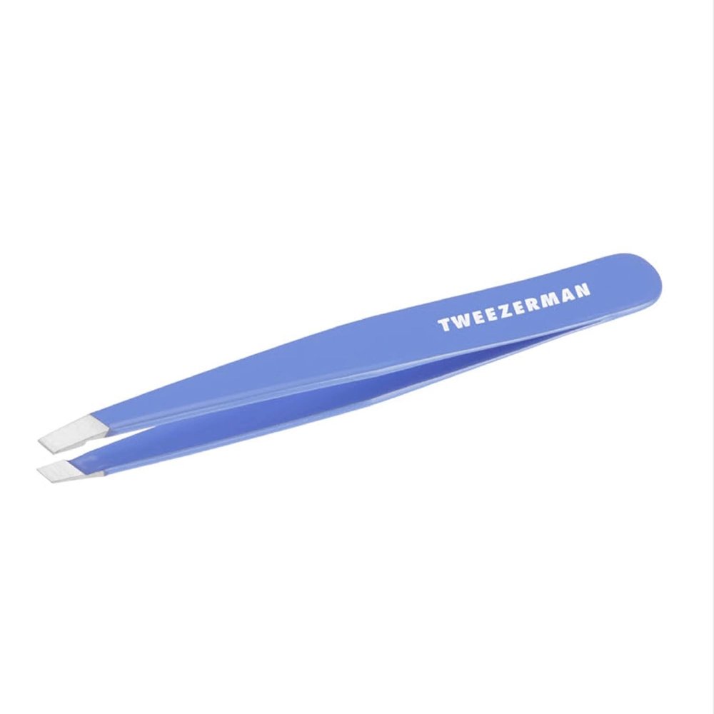 TWEEZERMAN Slant Tweezer for Eyebrows, Stainless Steel, Lapis Blue