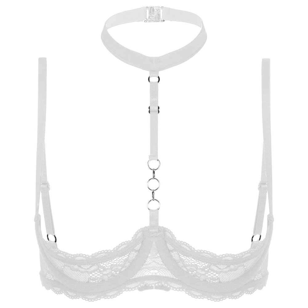 Kaerm Women's Lace Open-Bust Halter Bralette, XXL