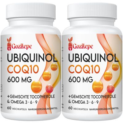 Ubiquinol CoQ10 600 mg Softgels with Omega 3, 6, 9 & Vitamin E, 60 Count (2-Pack)