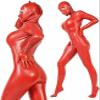 Red Full-Coverage Latex Catsuit with Socks and Gloves, Rear Crotch Zipper, Black, XS view 1