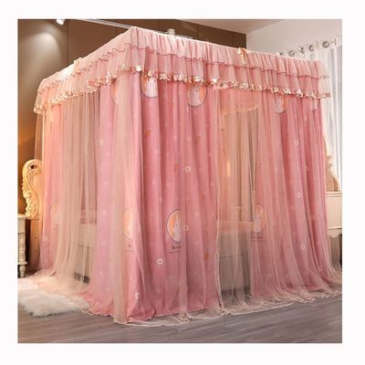 Bed Canopy with 4 Corner Poles, Mosquito Net for 5-Foot Bed, Pink-4, 1.5 m/5 ft