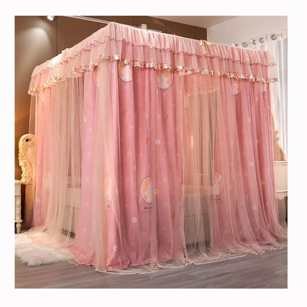 Bed Canopy with 4 Corner Poles, Mosquito Net for 5-Foot Bed, Pink-4, 1.5 m/5 ft