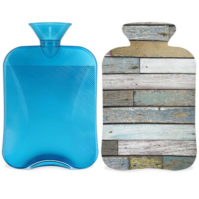 Vintage Wooden Hot Water Bottle with Plush Cover, 2 L