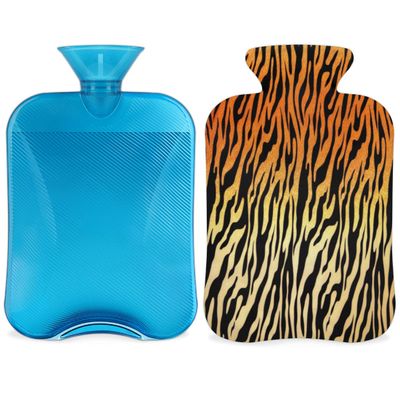 2 L Hot Water Bottle with Tiger-Leopard Pattern and Fleece Cover