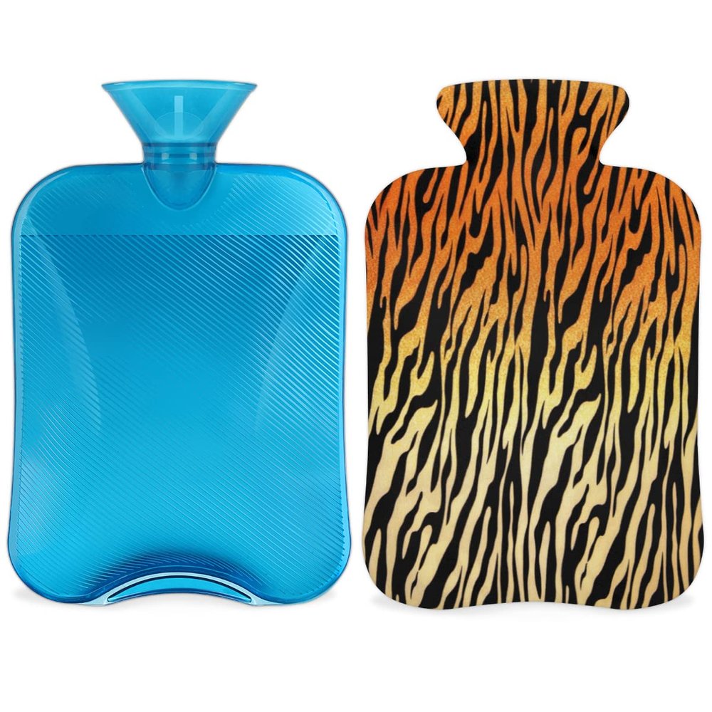 2 L Hot Water Bottle with Tiger-Leopard Pattern and Fleece Cover