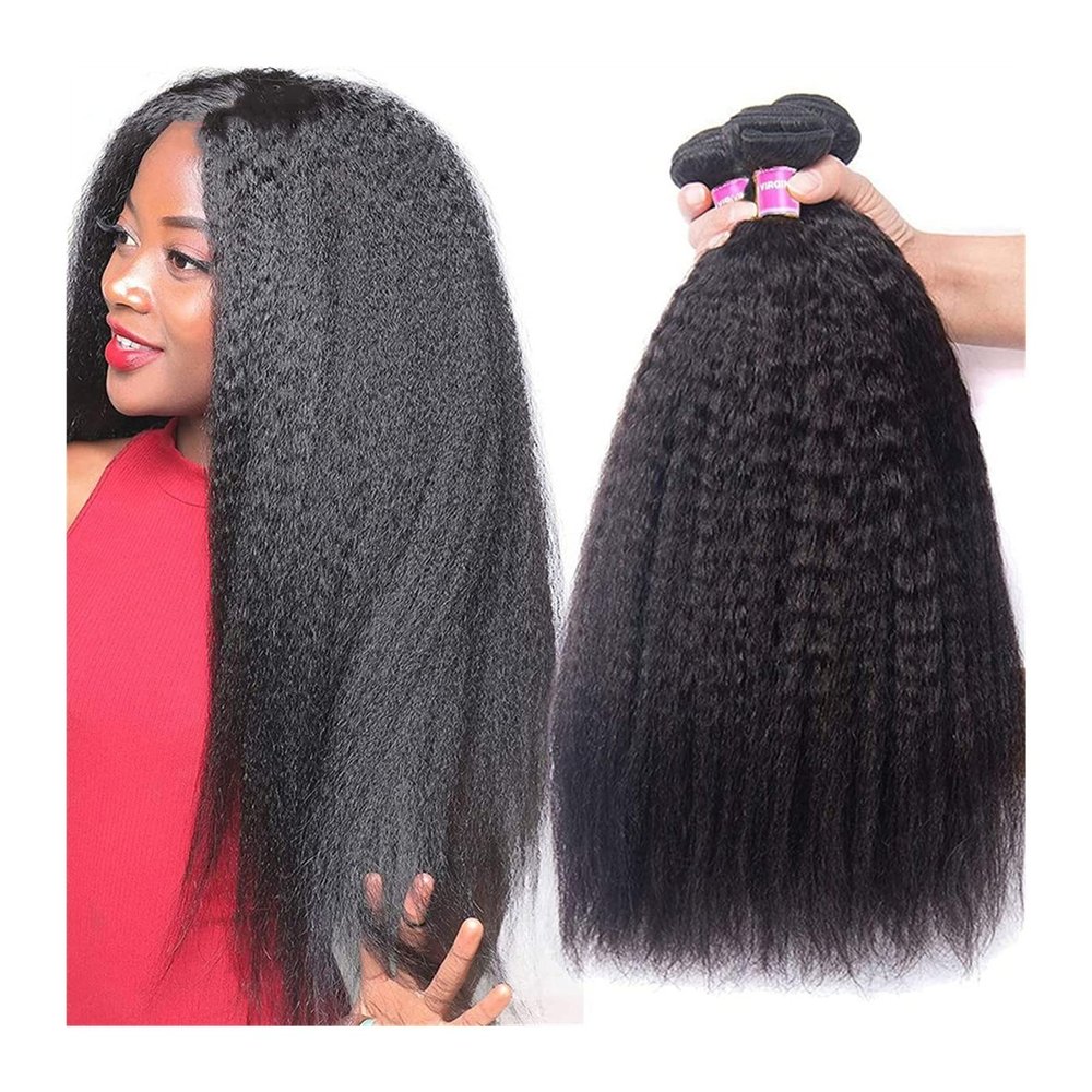 Yaki Kinky Straight Human Hair Bundles, 3 Bundles, Brazilian Virgin Hair Extensions, Natural Color H
