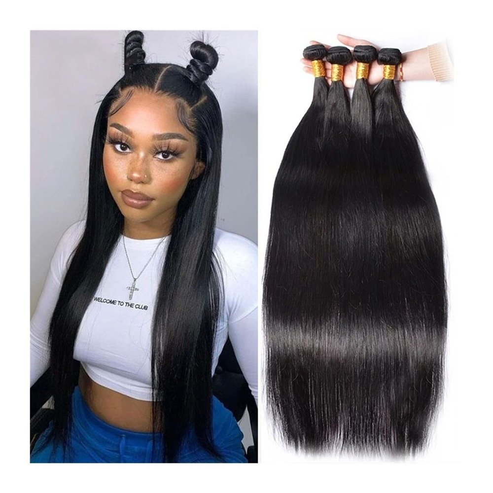 Straight Brazilian Virgin Human Hair Bundles, 3–4 Bundles