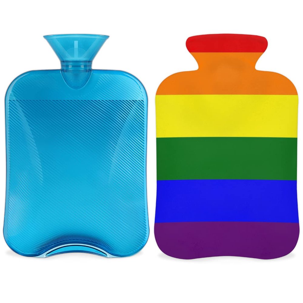 LGBT Pride Hot Water Bottle with Rainbow Flag, 2 L, Fleece Cover