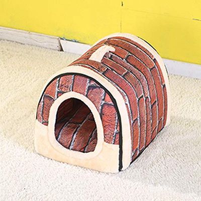 Dog Bed, Pet Dog House Nest with Mat, Foldable Dog/Cat Bed House for Small and Medium Dogs, Travel Kennel for Cats (Color: Vintage Brick, Size: 45 x 35 x 35 cm)