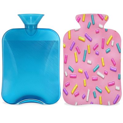 Pink Donut Candy Hot Water Bottle with Soft Cover, 2 L