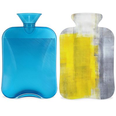 Modern Hot Water Bottle with Soft Fleece Cover, 2 L, Oil-Painting Design