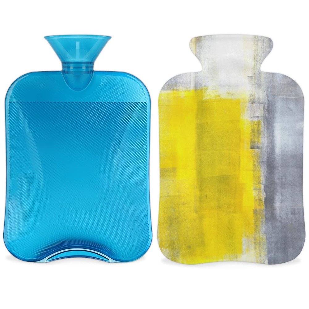 Modern Hot Water Bottle with Soft Fleece Cover, 2 L, Oil-Painting Design
