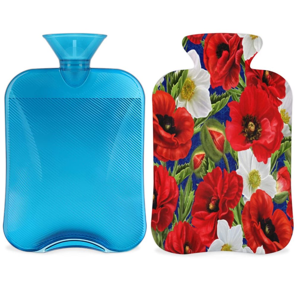 2 L Hot Water Bottle with Soft Poppy Cover