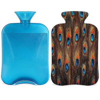 Peacock Feather Hot Water Bottle with Plush Cover, 2 L