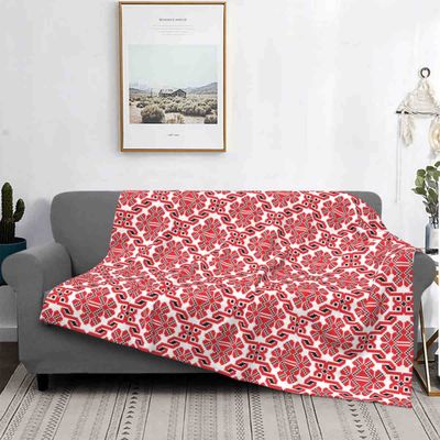 3D-Printed Embroidered Blanket, Warm Flannel, Bohemian Geometric Design, for Bed or Travel, Queen